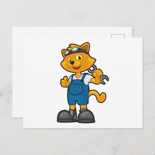 Katze als Mechanik mit Spanner Postkarte (Vorne/Hinten)