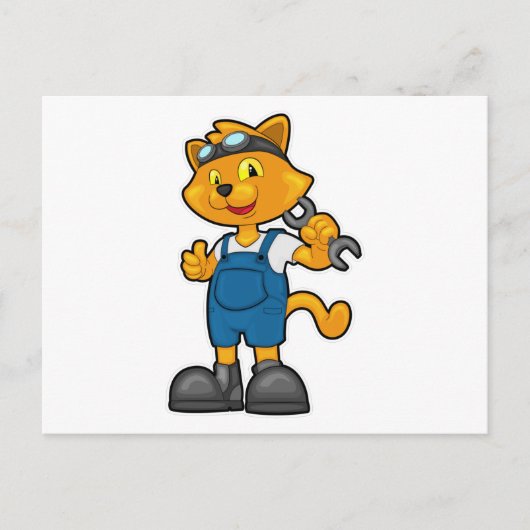 Katze als Mechanik mit Spanner Postkarte (Vorderseite)