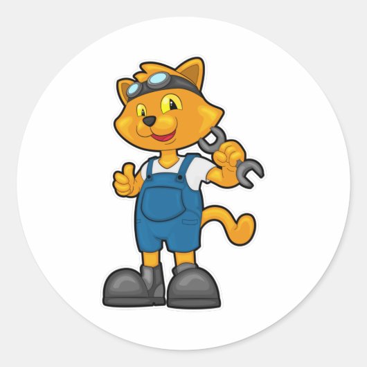 Katze als Mechanik mit Spanner Runder Aufkleber (Vorderseite)