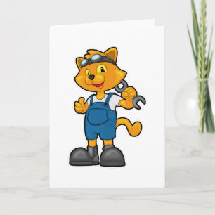 Katze als Mechaniker mit Schraubenschlüssel Karte