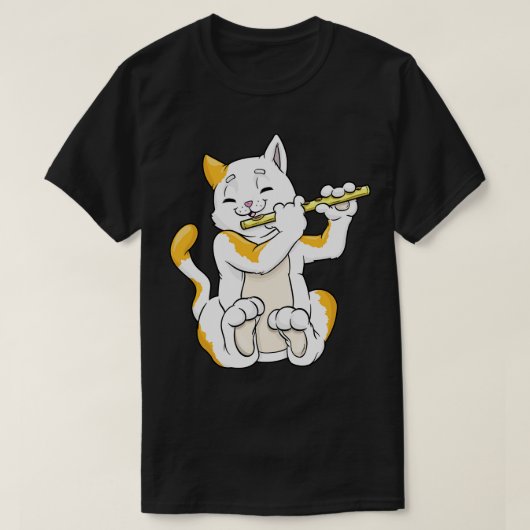 Katze als Musiker mit Flöte T-Shirt (Design vorne)