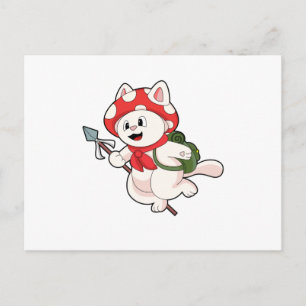 Katze als Pilzsammler mit Pilz Postkarte