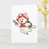 Katze als Pilzsucher mit Pilzsaal Karte (Gelbe Blume)