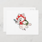 Katze als Pilzsucher mit Pilzsaal Postkarte (Vorne/Hinten)