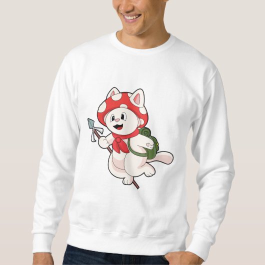 Katze als Pilzsucher mit Pilzsaal Sweatshirt (Vorderseite)