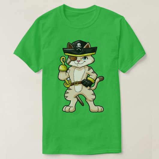 Katze als Pirat mit Dolch und Säbel T-Shirt (Design vorne)
