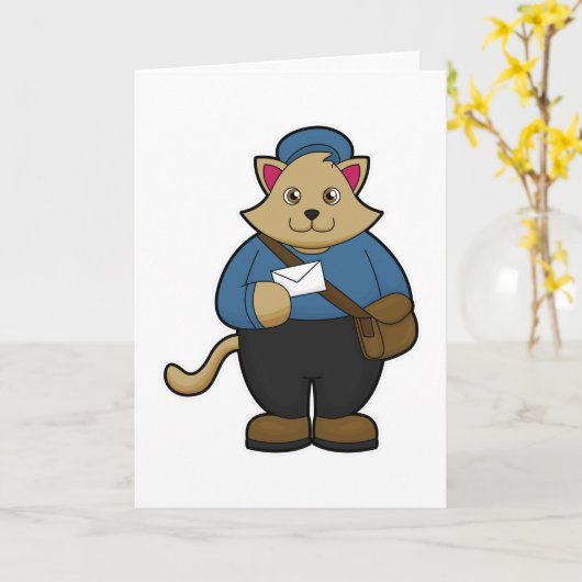 Katze als Postman mit Umschlag & Beutel Karte (Gelbe Blume)