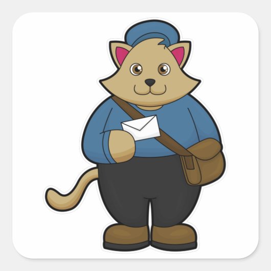 Katze als Postman mit Umschlag & Beutel Quadratischer Aufkleber (Vorderseite)