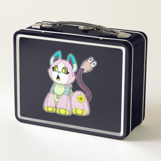 Katze als Roboter Metall Brotdose (Rückseite)