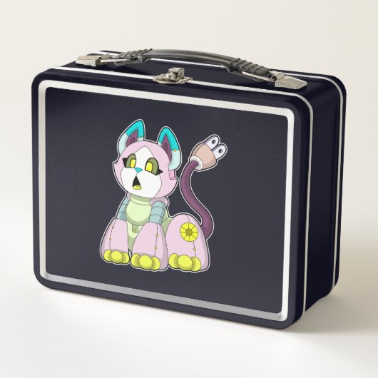 Katze als Roboter Metall Brotdose (Vorderseite)