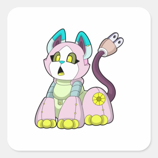 Katze als Roboter Quadratischer Aufkleber (Vorderseite)