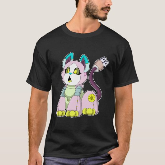 Katze als Roboter T-Shirt (Vorderseite)