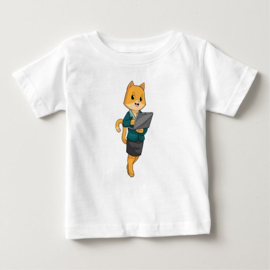 Katze als Sekretär für Laptop Baby T-shirt (Vorderseite)