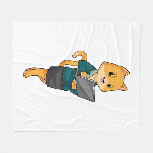 Katze als Sekretär für Laptop Fleecedecke (Vorderseite (Horizontal))