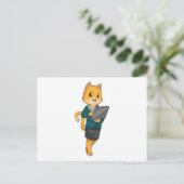 Katze als Sekretär für Laptop Postkarte (Stehend Vorderseite)