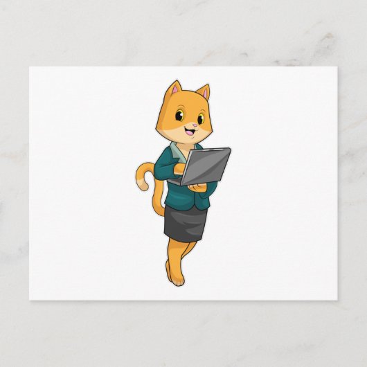 Katze als Sekretär für Laptop Postkarte (Vorderseite)