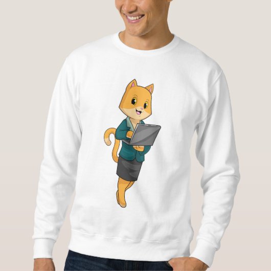 Katze als Sekretär für Laptop Sweatshirt (Vorderseite)