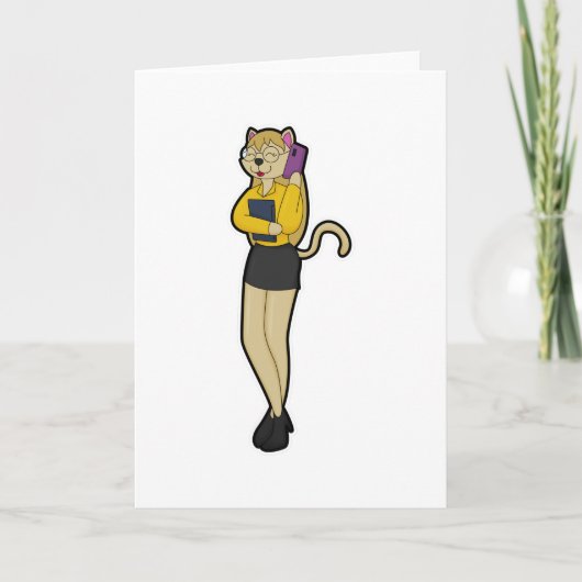 Katze als Sekretär für Laptop und Mobiltelefon Karte (Vorderseite)