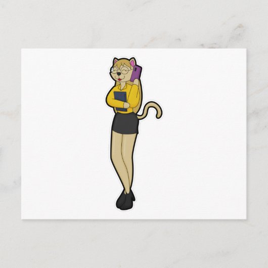 Katze als Sekretär für Laptop und Mobiltelefon Postkarte (Vorderseite)