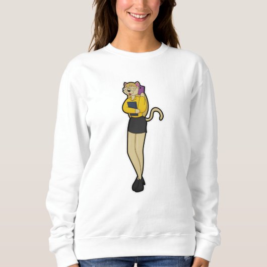 Katze als Sekretär für Laptop und Mobiltelefon Sweatshirt (Vorderseite)