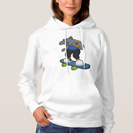 Katze als Skateboarder mit Skateboard Hoodie (Vorderseite)
