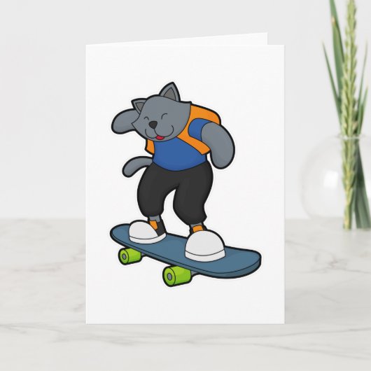 Katze als Skateboarder mit Skateboard Karte (Vorderseite)