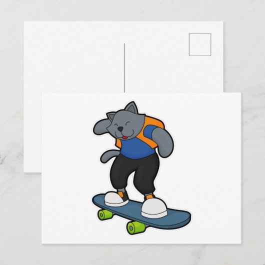 Katze als Skateboarder mit Skateboard Postkarte (Vorne/Hinten)