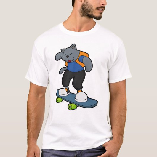Katze als Skateboarder mit Skateboard T-Shirt (Vorderseite)