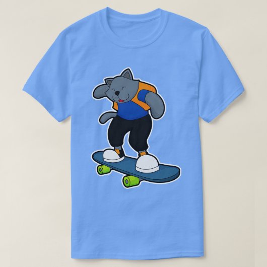 Katze als Skateboarder mit Skateboard T-Shirt (Design vorne)