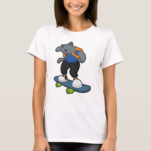 Katze als Skateboarder mit Skateboard T-Shirt (Vorderseite)