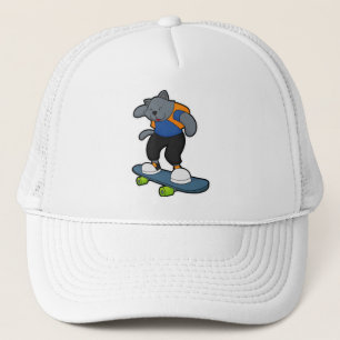 Katze als Skateboarder mit Skateboard Truckerkappe