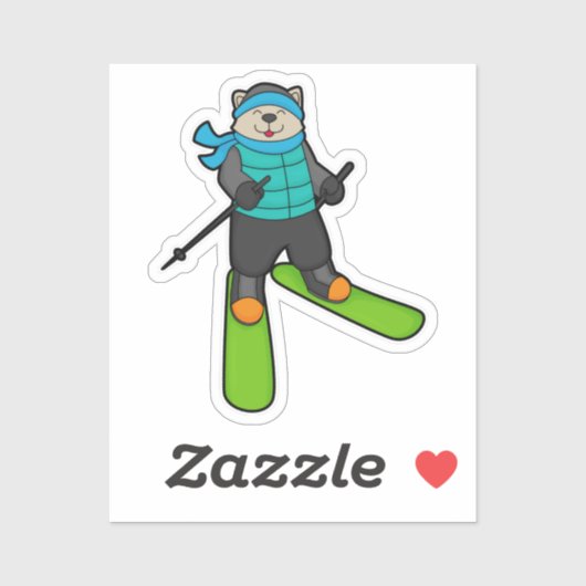 Katze als Skifahrer mit Ski Aufkleber (Blatt)