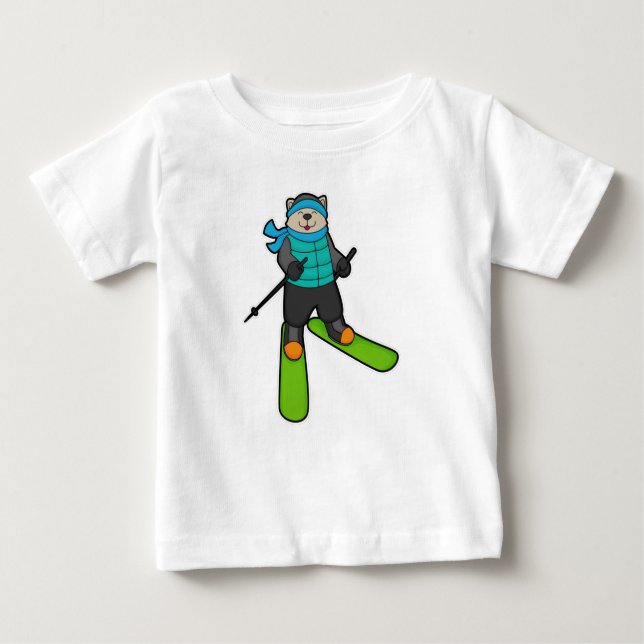Katze als Skifahrer mit Ski Baby T-shirt (Vorderseite)