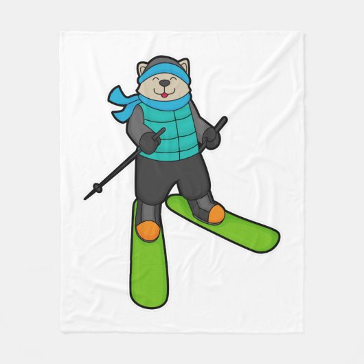 Katze als Skifahrer mit Ski Fleecedecke (Vorderseite)