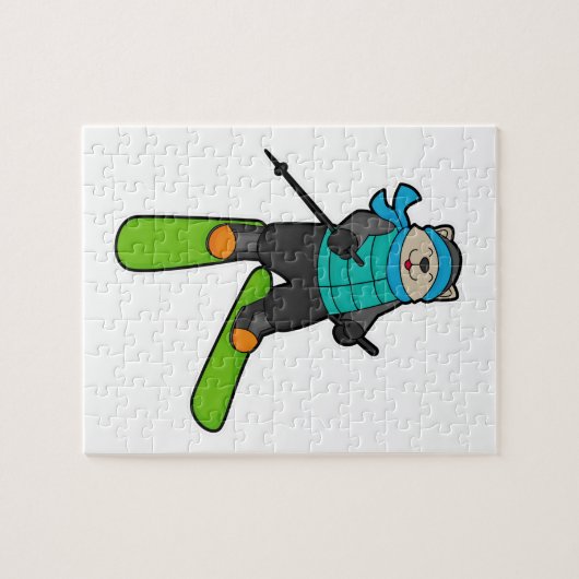 Katze als Skifahrer mit Ski Puzzle (Horizontal)