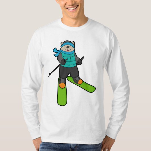 Katze als Skifahrer mit Ski T-Shirt (Vorderseite)