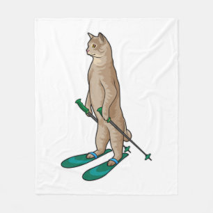 Katze als Skifahrer mit Ski- und Skistöcken Fleecedecke