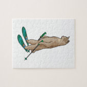 Katze als Skifahrer mit Ski- und Skistöcken Puzzle (Horizontal)