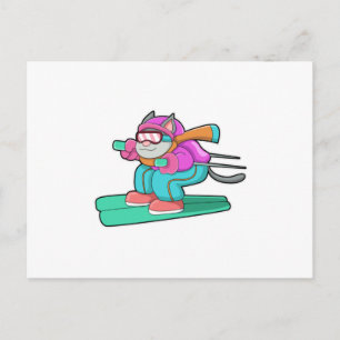 Katze als Skispringer mit Skier und Skibrille Postkarte