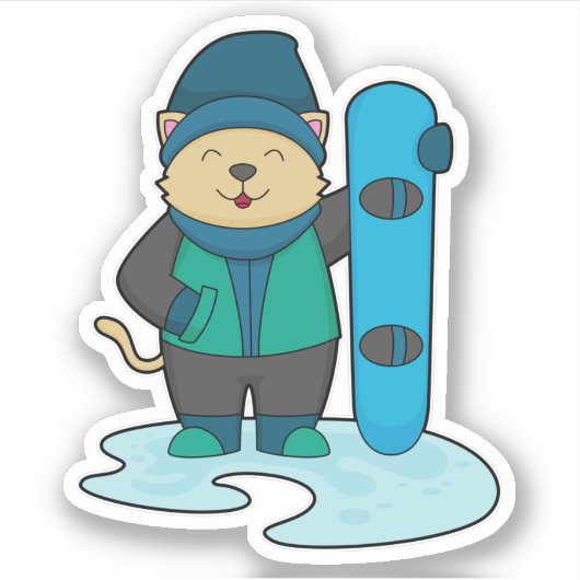 Katze als Snowboarder mit Snowboard Aufkleber (Vorderseite)