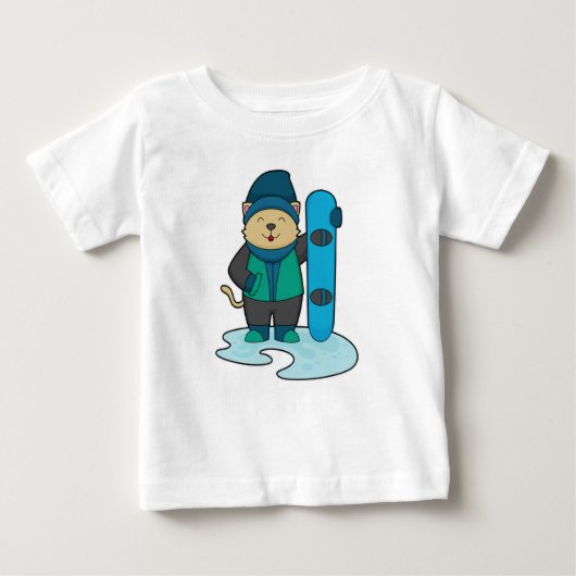 Katze als Snowboarder mit Snowboard Baby T-shirt (Vorderseite)