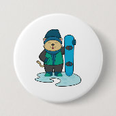 Katze als Snowboarder mit Snowboard Button (Vorderseite)