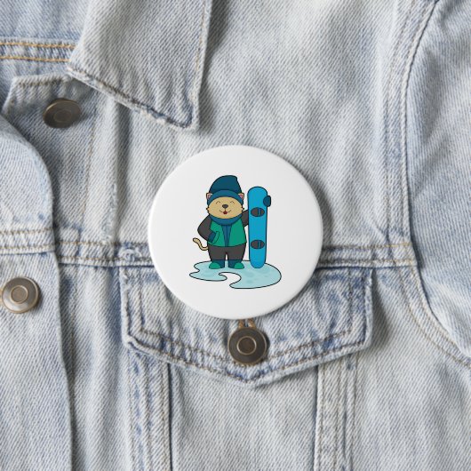 Katze als Snowboarder mit Snowboard Button (Beispiel)