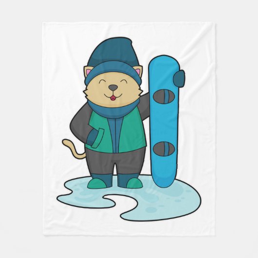 Katze als Snowboarder mit Snowboard Fleecedecke (Vorderseite)