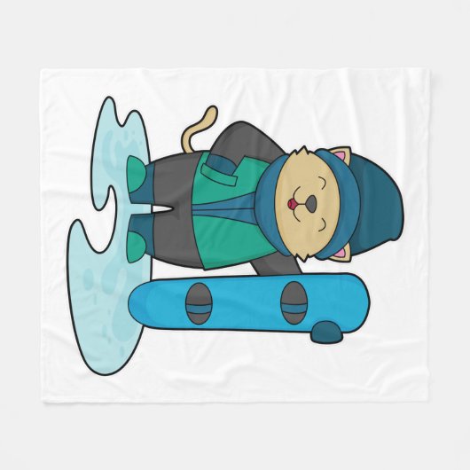 Katze als Snowboarder mit Snowboard Fleecedecke (Vorderseite (Horizontal))