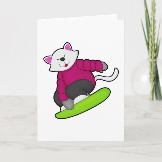 Katze als Snowboarder mit Snowboard Karte (Vorderseite)