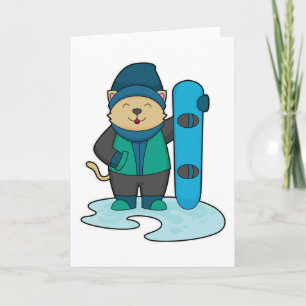 Katze als Snowboarder mit Snowboard Karte