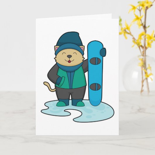 Katze als Snowboarder mit Snowboard Karte (Gelbe Blume)