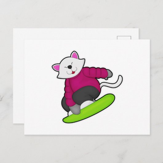 Katze als Snowboarder mit Snowboard Postkarte (Vorne/Hinten)