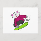 Katze als Snowboarder mit Snowboard Postkarte (Vorderseite)